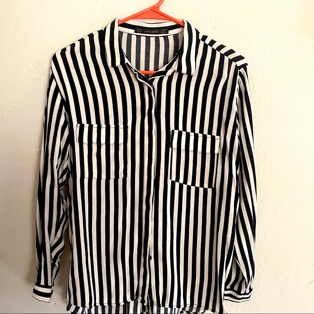 Black + White Zara Striped Blouse